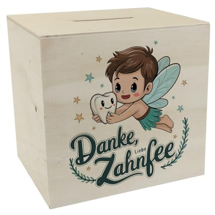 Zahnfee Spardose aus Holz Danke, Liebe Zahnfee für Jungs Lustige Sparbüchse für kleine Zahnhelden