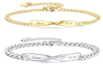 JSDDE Personalisiert Armband mit Gravur Partnerarmband Armreif für Paar Freundschaftsarmband Personalisierte Geschenke für Damen Herren (Silber&Gold, Damenarmband&Herrenarmband)