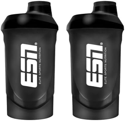 ESN Shaker, Black, 600 ml, auslaufsicher, Shaker mit Messskala zum einfachen Dosieren, frei von BPA & DEHP, geprüfte Qualität (Packung mit 2)