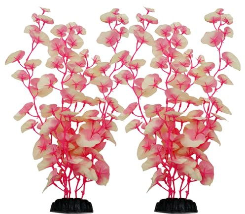 DVHEY 16 Inch Silk Aquarium Fish Tank Plant Betta Fish Tank Decor,2 Pack | Silk Aquarium Plants for Aquarium Decoration (White-Pink)