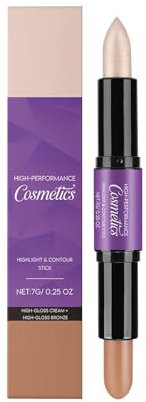 Shimmer Contour Highlighter Stick with Blush,Cream Dual-End Highlight Bronzer Concealer & Blusher für Wangen, Long Lasting Contouring für Face Shaping Makeup (Matte Creme + Matte Bronze)