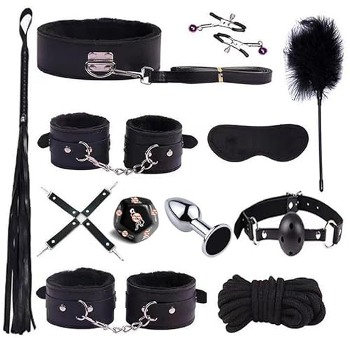 BDSM Bondage Multi Funzionale 12 Pezzi Set di Black Dade Liscia Pelle Regolabile Accessori Sportivi, Attrezzature di Allenamento di Resistenza, Regalo di Coppia - K + 1
