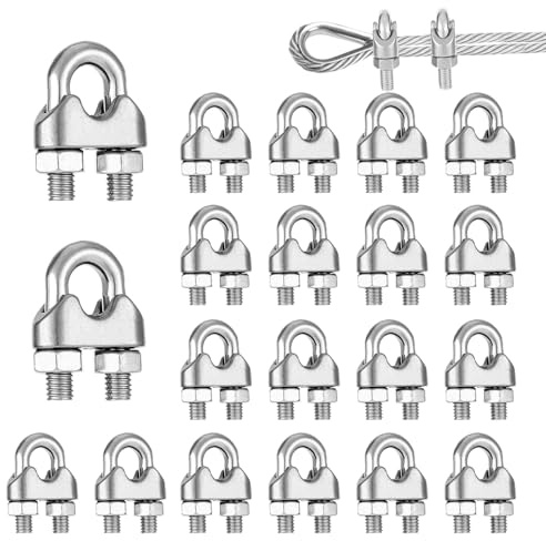 20 morsetti per fune metallica M5, 5 mm, in acciaio inox 304, morsetti a U a forma di arco, cavo in acciaio e collegamento per fune metallica da 5 mm, ideale per tende da sole, filo per biancheria