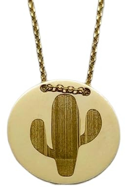 WWRPG_00998 - Collar de plata de ley 925 de 26 mm, cadena de 45,72 cm, colgante de cactus, colgante de cactus, joyería chapada en oro botánico