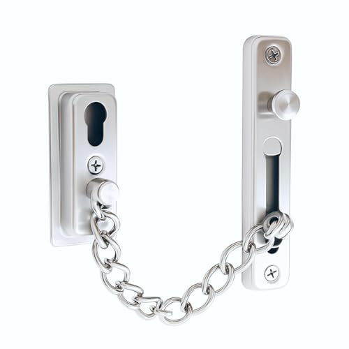 Door Chain Lock, Heavy Duty Stainless Steel Door Latch Chain Lock with Spring Button Anti-Theft Safety Chain for Home, Apartment, Hotel & Office Front Doors, Durable Child Protection Lock