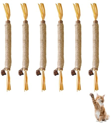 6 Piezas Naturales para Morder Gatos, Hierba Gatera Juguete Masticar Palos Gato, Palitos de Catnip para Gatos, Compatible para Gatos, Salud Oral y Estimulación de Ejercicio en Felinos