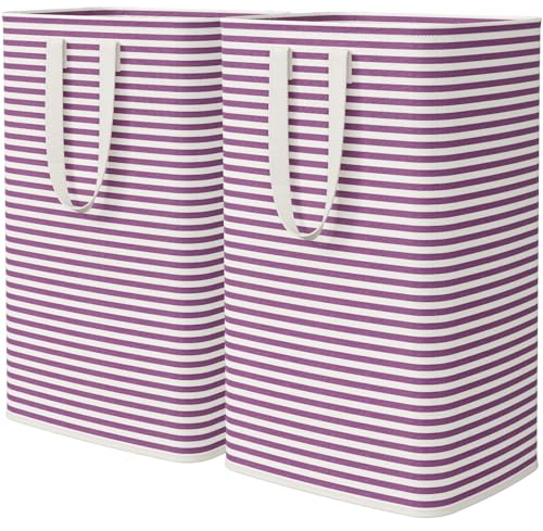 Lifewit Cesto Portabiancheria, Grande Cesta Portabiancheria Pieghevole con Manici Allungati, Portabiancheria Sporca, Laundry Basket per Vestiti, Asciugamani, Coperte, Viola, 80 L, Set di 2