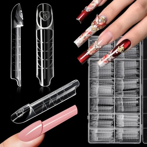 Kiiwah 150 Stück Dual Tips Nägel Forms für 3D French Nails Maniküre, Nagelverlängerung Tips Lang für Nagel Builder Gel Aufbaugel Nagelstudio Nagelkunst Anfänger Enthusiasten (Quadrat)