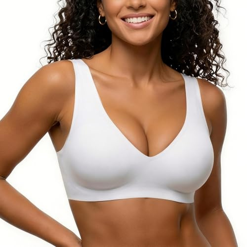 zoogobee Jelly Bra for Women Wireless Push Up Bra, Seamless Non Wired Everyday Bralette with Soft Gel Support Invisible Full Coverage T-Shirt Bras
