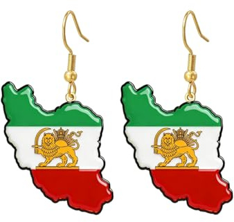 Amaxer Persien Iran Löwe und Sonne Flagge Emaille Ohrringe für Frauen Edelstahl alte persische iranische Löwe Sonne und Krone Schmuck baumeln Tropfen Ohrringe