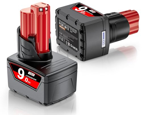 2X M12 replacement battery for Milwaukee | 12V 9.0Ah battery compatible with Milwaukee tool models 48-11-2401 48-11-2402 48-11-2411 48-11-2420 48-11-2460(LCD display)