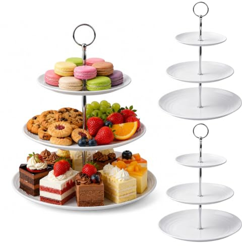 3 Stück Etagere 3 Etagen, Ø 25/20/15 cm Transparentes Kuchenständer | Elegante Serviertablett für Desserts, Kuchen & Snacks, Wiederverwendbar Gestuftes Serviertablett für Nachmittagstee & Party