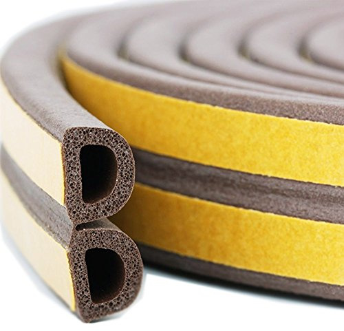 Bro Door Window Draught Excluder Strip Foam Seal Weather Stripping EPDM Tape Adhesive Rubber Gasket Soundproofing Weatherstrip, 9mm x 6mm x 3 Meters, 4 Seals Total 12M (D type, Brown)
