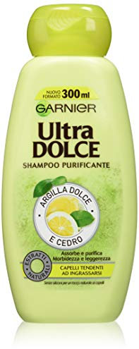 Garnier Ultra Dolce Shampoo Purificante Argilla Dolce e Cedro per Capelli Tendenti ad Ingrassarsi, senza Parabeni, 300 ml, 3 Confezioni da 2
