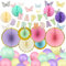 ZERODECO Pastell Geburtstag Party Dekorationen, 3D Schmetterling Wand Dekor Bunte Papier Waben Fans Pompoms Ballons für Kinder Baby Erwachsene Jungen Mädchen Pastell Geburtstag Party Dekorationen