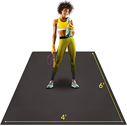 OUZIGRT Large Exercise Mat 6' x 4' x 7mm | Ultra-Durable Non-Slip Rubber Workout Mat for Home Gym Flooring | Ideal for Cardio, Fitness, Plyo, MMA and Yoga | Jump Rope and Storage Bag Included