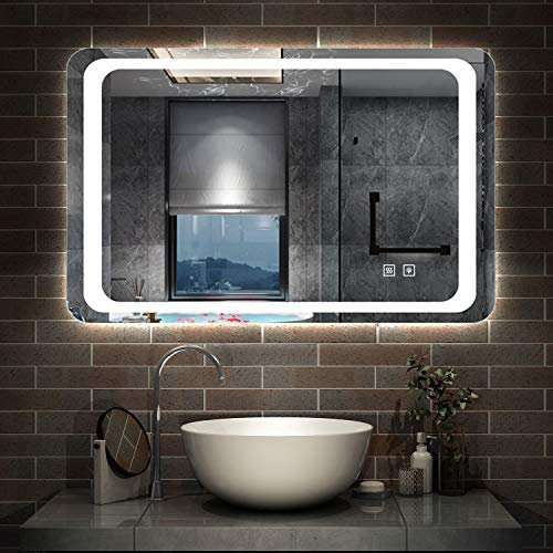 AICA sanitaire Miroir de Salle de Bain 80x60cm Anti-buée Miroir Mural avec éclairage LED modèle Classique Plus
