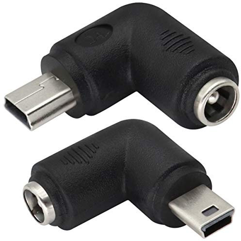 AAOTOKK 90 Dradi DC Mini USB Alimentazione Adattatore Angolo Retto Mini USB Maschio a DC 5.5x2.1mm Connettore Mini USB 5V per Dispositivo di Ricarica Mini USB (2 Pezzi-Mini)