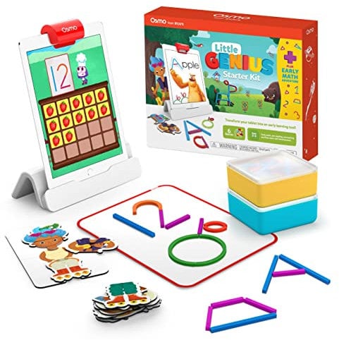 Osmo Little Genius Starter-Set für iPad + frühes Mathematikabenteuer – 6 Lernspiele – Alter 3–5 Jahre – Zählen, Formen, Phonik und Kreativität (Osmo iPad-Basis im Lieferumfang enthalten)