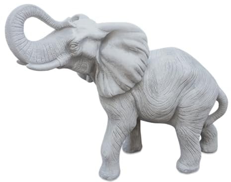 gartendekoparadies.de Großer indischer Elefant, Steinfigur, H. 44 cm, 52 x 27 cm, 26 kg, Grau, frostsicher aus Steinguss für Außenbereich