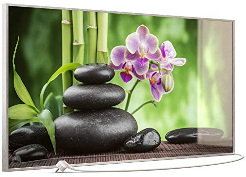 STEINFELD Heizsysteme® Glas Bild Wandheizung Infrarotheizung mit TS11 WiFi Thermostat | Made in Germany | Motive 055 Zen Basaltsteinen (750 Watt, silber/Alu)