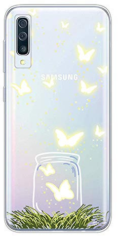 Everainy Kompatibel für Samsung Galaxy A7 2018 Hülle Silikon Durchsichtig Gummi Case Bumper Cover Hüllen Handyhülle Stoßfest Transparent Stoßstange Schutzhülle (Schmetterling)