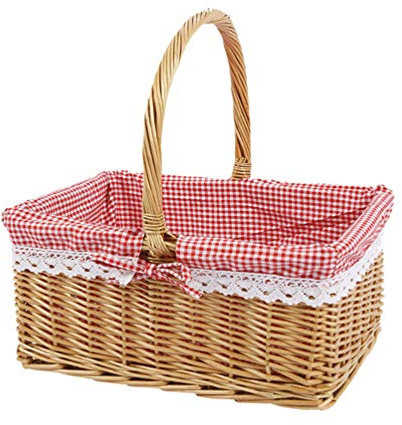 Hemoton Picknickkorb Weidenkorb Einkaufskorb Rechteck Rot Liner Griff Geschenkkorb Brotkorb Gemüsekörbe Obstkorb Blumenkorb Geflochten Korb Outdoor Camping Picknickbedarf Klein