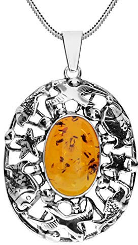 Kette mit Anhänger - Fischland 56x35 mm - Silber 925/000 - Bernstein