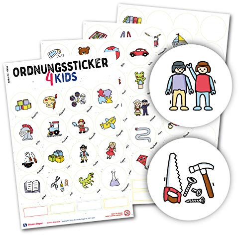 Typographus - 104 kindgerechte Aufkleber für Spielzeugkisten, Boxen & Möbel - Sorgen für Ordnung im Kinderzimmer - Ordnungssticker, Lernen, Aufbewahrung, Ordnungssystem Farbig 2 PVC-Frei
