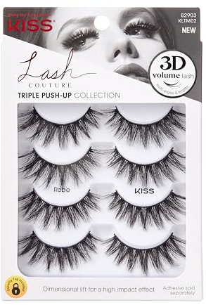 KISS Lash Couture Triple Push Up Collection Multipack, 3D Volume False Eyelashes, Triple Design Technology, Multi-Angles & Lengths, Cruelty-Free, Contact Lens Friendly, Reusable, Style Robe, 4 Pairs