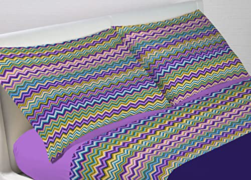 BIANCHERIAWEB Completo Lenzuola Letto in 100% Cotone Rigato Zig Zag Disegno Baia