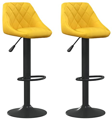vidaXL 2X Barhocker Drehbar Höhenverstellbar Küchenhocker Barstuhl Bistrohocker Tresenhocker Thekenhocker Tresenstuhl Bar Stuhl Hocker Senfgelb Samt