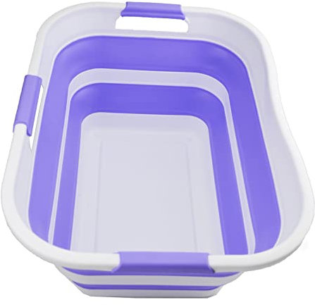 SAMMART Faltbarer Kunststoff-Wäschekorb, 29 l, zusammenklappbarer Aufbewahrungsbehälter, Organizer, tragbare Waschwanne, platzsparender Wäschekorb, Wasserkapazität: 24 l (1, Weiß/Sehr Peri)