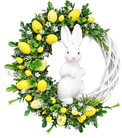 N/AB Ghirlanda pasquale con coniglietto, ghirlanda pasquale per porta d'ingresso, ghirlanda pasquale con uovo di Pasqua, decorazione artificiale, ghirlanda di fattoria, per decorazione da parete,