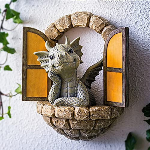 UVAN ART Gartendrachen Figuren Deko Tierfigur Gartenstatue Dekorative Handarbeit Ornament Wetterfest Garten Drachen Figuren Drachenskulptur Drinnen und Draußen