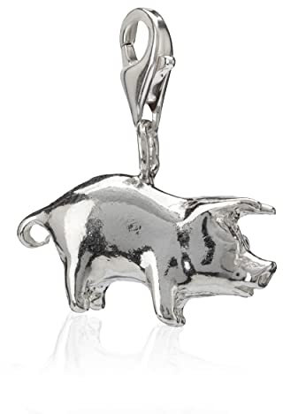 NKlaus Damen Charm-Anhänger Schweinchen 925 Silber 17x10mm Amulett für Bettelarmband 11267
