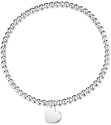 Materia Kugelarmband elastisch mit Herz Anhänger Damen Armband Silber 925 SA-147-58_Z44_Ohne Gravur
