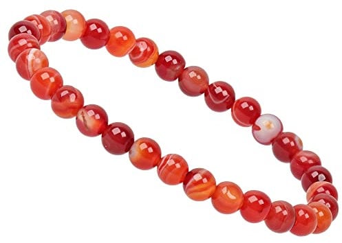 ELEDORO Stretch Armband aus echten Edelstein-Perlen (6mm) – Perlenarmband für stilvolle Eleganz (Streifen Achat rot)
