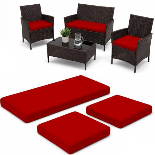 iSTYLE MODE BETTER HOME CHOICE 3 Pieces Replacement Cushions Set For Rattan Chairs Sofa Patio Garden Outdoor Furniture Water Resistant Patio Padding Lightweight and Durable (Red)
