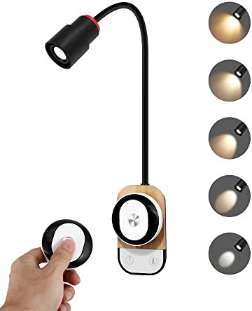 ALLOMN Reading Light 5 Dimming, Wall Reading Light for Books in Bed Bedroom Book Lights Focused Reading Lamp Headboard Lights, USB Wall Lamp Touch Control, Remote Control Easy to Install, 5500K