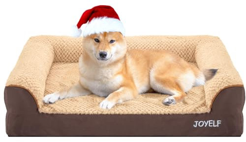 JOYELF Lit orthopédique pour Chiens de Taille Moyenne, canapé-lit en Mousse en Forme de U, traversin imperméable avec Housse Amovible Lavable et Fond antidérapant - Café