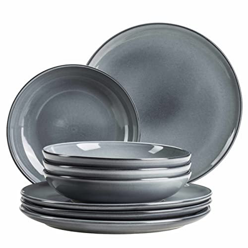 MÄSER Serie Livio - Juego de platos para 4 personas con platos y platos de sopa en forma nórdica moderna, 8 piezas, gres, color gris