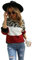 HEYPORK Damen Herbst Winter Warm Bequem Pullover Casual Mode Strickjacke Strickpullover Frauen Winter Patchwork Leopard Druck Rundhals Pullover Pullover Stricken(Rot, XL)