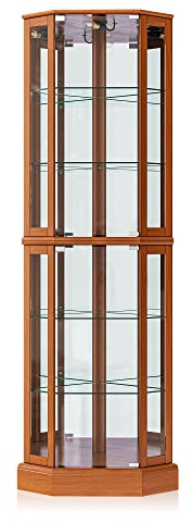 BELLEZE Vitrina de Esquina iluminada para Sala de Estar, cabaña China con Puertas y estantes de Vidrio Templado, Armario de Madera, Bar y área de Almacenamiento de Licor, Ashfield (Roble)