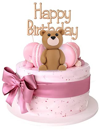 Teddy Bear Cake Topper, 2.8x1.8inch/7x4.5cm Teddy Bear Cupcake Topper Teddy Bear Cake Decorations for Baby shower Anniversary Birthday Party Cake Decoration (Brown)