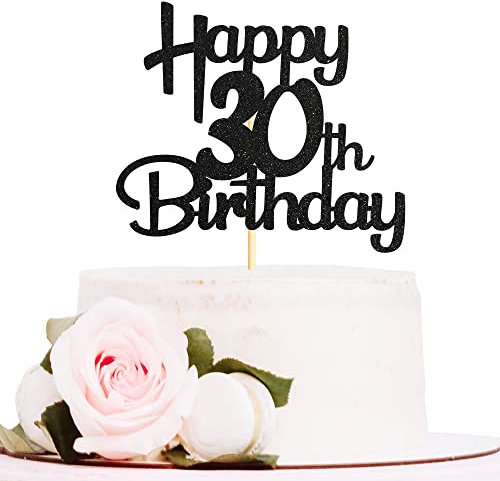 Sotpot Black Glitter 30 Cake Topper, 30th Birthday Cake Decorations for Birthday Party Anniversary Party Supplies