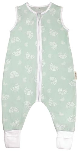 MOYO Baby Schlafsack mit Füßen I Mint mit Regenbogen I Atmungsaktiver Babyschlafsack 1.0 TOG in 100cm I Schlafsack mit Beinen aus 100% Bio-Baumwolle I GOTS-Sommerschlafsack für Babys & Kleinkinder