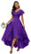 Longueur thé mère de la mariée robes pour mariage manches volants mousseline dentelle longue robe de soirée, violet, 40