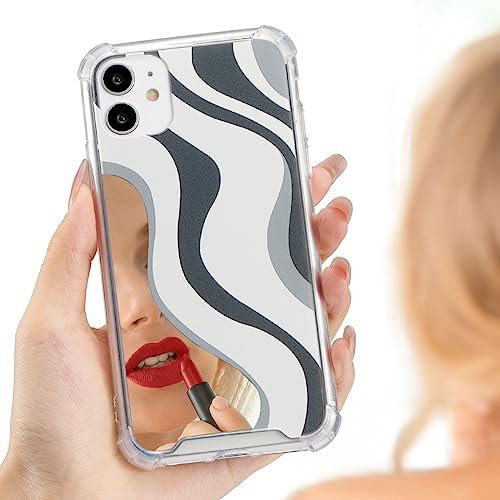 UEEBAI Spiegel Hülle für iPhone 11 6.1 inch, Ultra Dünne Wellen Handyhülle mit Schutz in Militärqualität, Anti-Kratzen Stoßfest Schutzhülle [Nie Vergilbung] TPU Bumper Case Cover - Schwarz