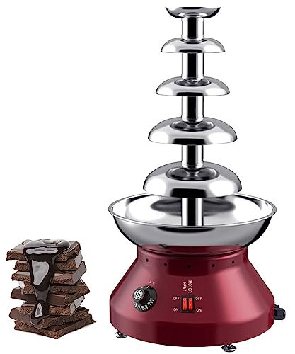 QUTBAG 5 Tiers Chocolate Fountain Machine, 3000ML Commercial Chocolate Waterfall Machine, 30~110℃ Adjustable Stainless Steel Heater Melter for Chocolate Candy Butter Cheese BBQ Sauce red